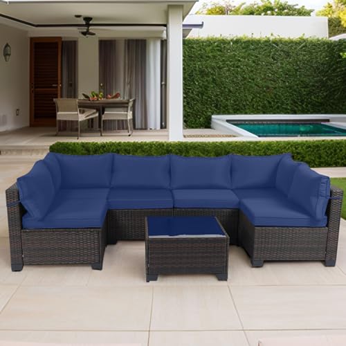 CHABATREE 7 Pieces Outdoor Patio Furniture Sets,Rattan Conversation Sectional Set,Manual Weaving Wicker Patio Sofa with Tea Table