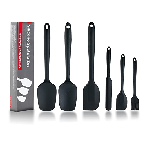 Lot de 6 spatules en silicone pour la cuisine, la pâtisserie et le mélange, spatule en caoutchouc anti-adhésif résistant à la chaleur de 250 °C (noir)