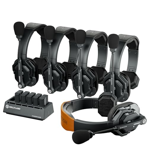 Hollyland Solidcom SE Full Duplex 5-Users ENC Noise Cancellation Wireless Intercom Headset System 1100ft Team Communication with PTT Mute Single Ear Headset for TV Film Production (2.4GHz Version)