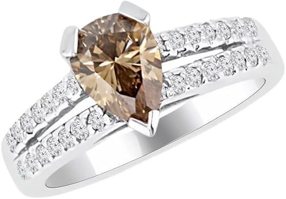 Shankar Jewels 3.00Ct Pear Cut Lab Created Brown Diamond Solitaire Woman's Engagement Ring 14K White Gold Plated 925 Sterling Silver