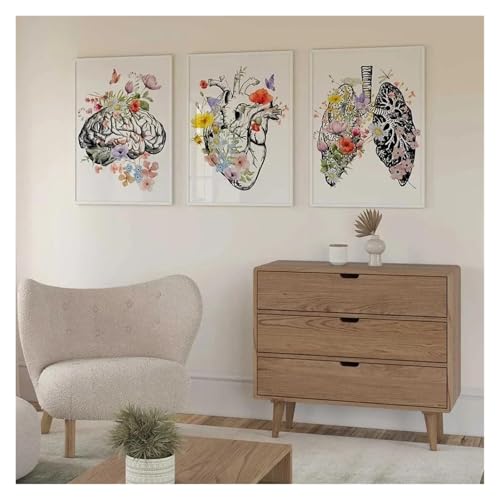 Póster artístico de anatomía con diseño de cerebro y pulmones en lienzo C 5