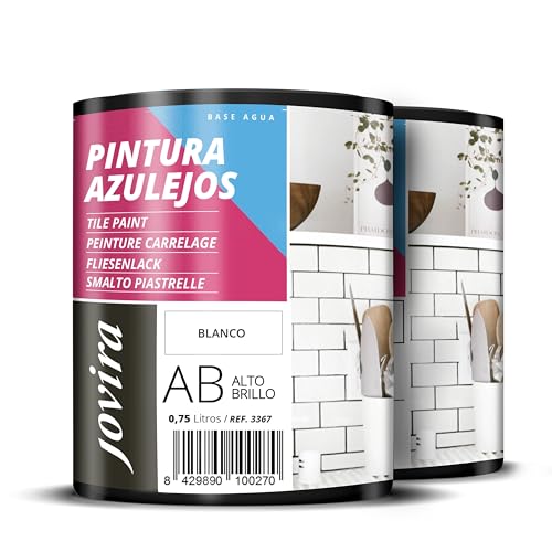 JOVIRA PINTURAS PEINTURE CARRELAGE Donnez une nouvelle image à votre cuisine et salle de bain. (2x750 Millilitres, Blanc Brillant)