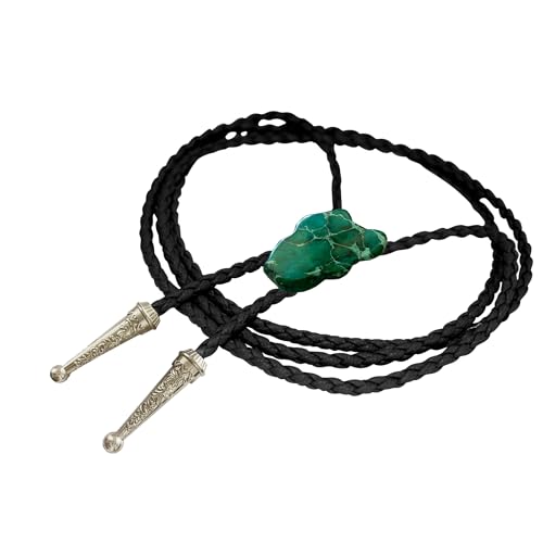 Image of Daisy Del Sol Bolo Tie Turquoise Stone Braided Vegan Faux Leather Silver Tips Handmade Necklace Adjustable Boho Western Jewelry