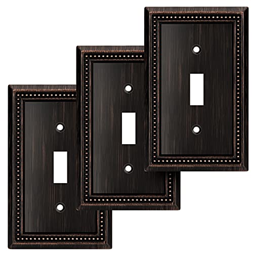 Image of Henne Bery Sunken Pearls Heavy Duty Decorative Wall Plate Switch Plate Outlet Cover (Single Toggle, 3 Pack, Aged Bronze)