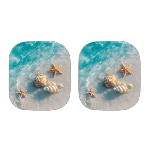 Image of Car Front Windshield Sun Shade 2 Pcs Beach Shells Starfish Sunshade for Car Windshield Foldable Car Accessories Universal for Most Cars Women Men, Blocks UV Rays