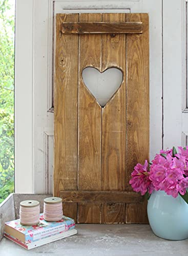 windschief-living Rustikaler Landhaus Fensterladen Nussbaum mit Herz, Shabby Antique chic