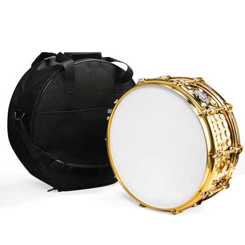 PLADRUBO 14x6 Inch Gold Snare Drum Kit with Drum Bag, Metal Snare Drum for Beginner & Intermediate Drummers, Bright Powerful Sound for Rock Pop Practice Performance