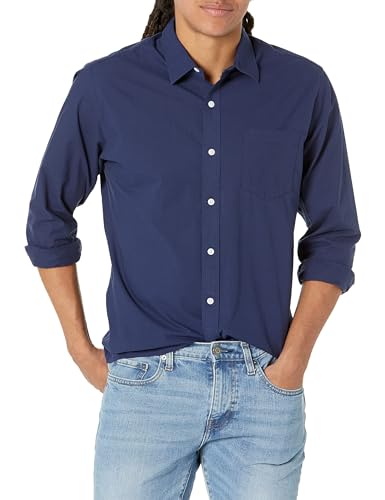 Amazon Essentials Herren Lässiges langärmeliges Popeline-Hemd Normale Passform, Marineblau, L Amazon Essentials Herren Lässiges langärmeliges Popeline-Hemd Normale Passform, Marineblau, L
