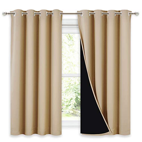 Image of NICETOWN Room Warming Curtains, Bedroom Full Blackout Panels, Great Job for Blocking Light, Complete Blackout Draperies with Black Liner for Night Shift (Biscotti Beige, Set of 2, 52 by 54-inch)
