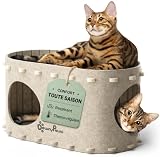 DownyPaws Grotte de Lit pour Chat en Feutre, Maison pour Chat Interieur en Feutre, 58 x 33 x 30cm, Tunnel pour Chats Pliable Durable et Facile à Installer, Beige