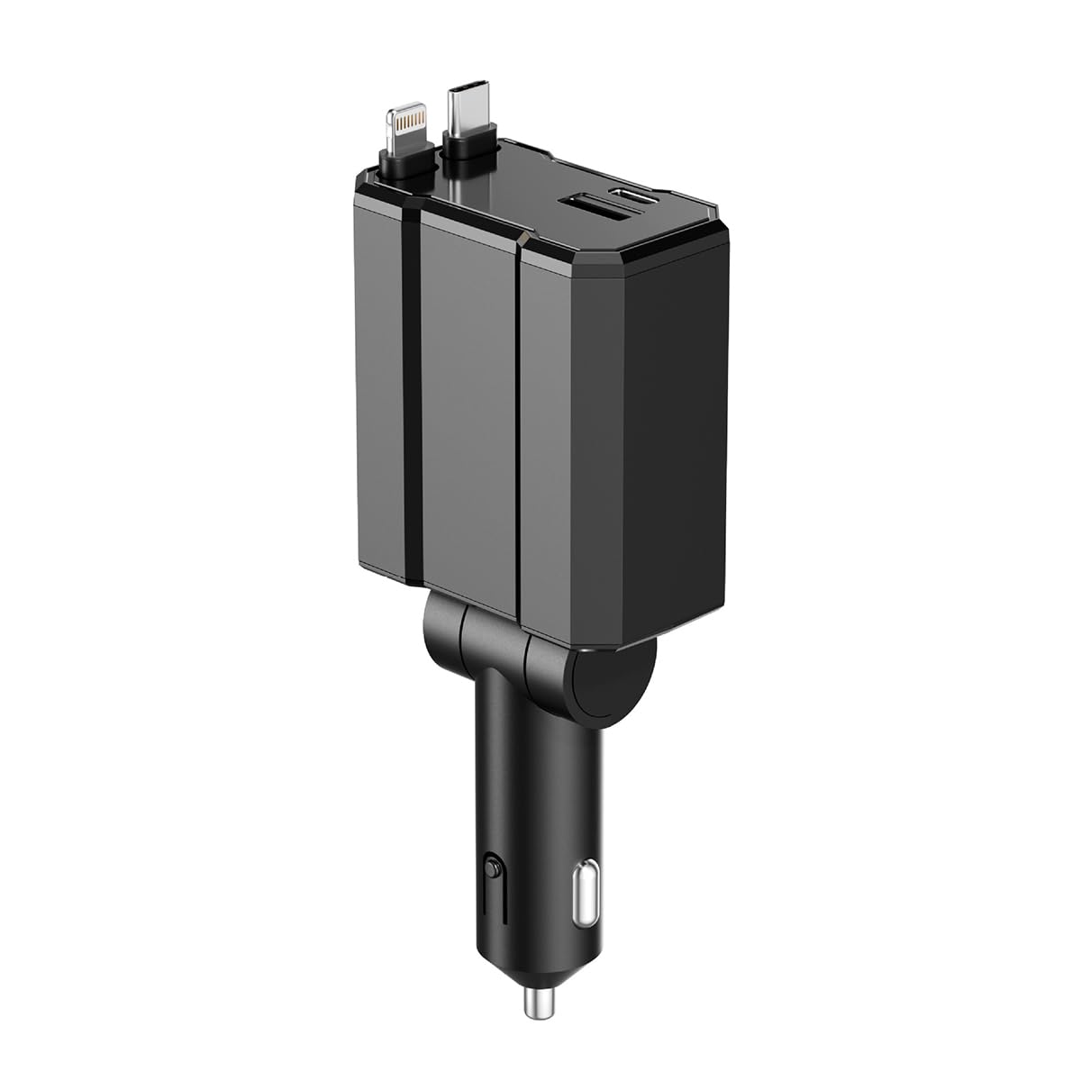 Retractable Car Charger-4 in 1 Fast Car Charger with USB-C & Lightning Cables & Dual USB Ports(Type-C PD & USB-A),LED Indicator,Compatible with iPhone & Type-C Android Smartphones-image-34