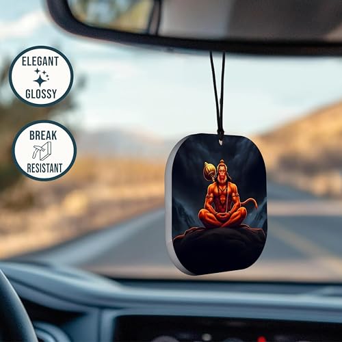 Image of Lord Hanuman Ji Car Hanging Ornament | Acrylic Rear View Mirror Accessory | Spiritual Good Luck Blessing Charm for Safe & Protected Travel | Religious Car Decor Gift for Devotees & Family