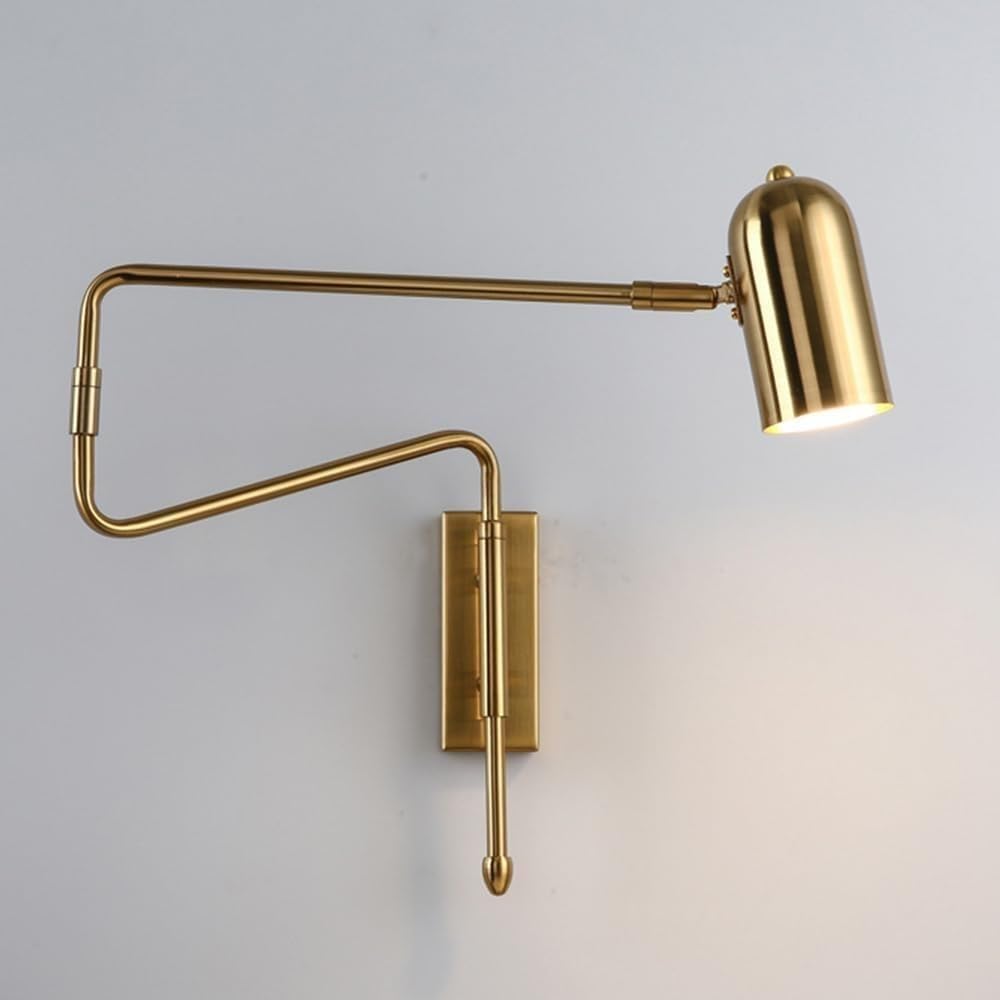 ITOSUI Modern Swing Arm Wall Sconce, E27 Adjustable Long Arm Reading Lamp, Industrial Folding Wall Light, 360 Swivel Hardwired Metal Bedside Fixture, for Bedside Living Room Bedroom ﻿(Gold)