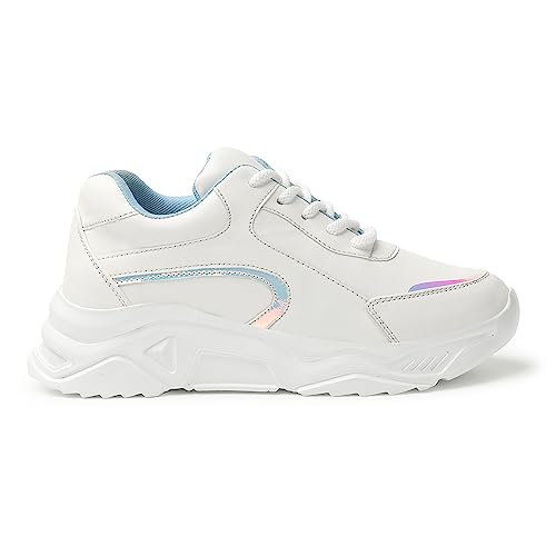 Image of Blinder Womens White Full Blue Laceup Sneakers
