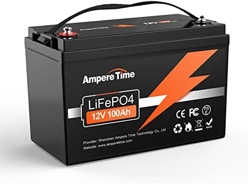 Ampere Time 12V 100Ah Lithium LiFePO4 Battery with Built-in 100A BMS, 4000-15000 Deep Cycles Lithium Batteries, Fast Charging & 10-year lifetime Perfect for Trolling Motor, RV, Solar, Off-grid