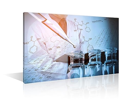 Image of TUMOVO 1 Panel Chemical Equations and Periodic Table Poster Artwork Canvas Wall Art Home Decor Clinical Laboratory Bathroom Decor Wall Art Print on Canvas Framed Ready to Hang (12 inch Wx18 H)