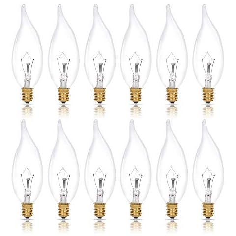 Simba Lighting Candelabra Flame Tip Clear CA10 25W E12 Base (12 Pack) Decorative Incandescent Light Bulbs 120V for Chandeliers, Ceiling Fan Lights, Pendants, Wall Sconces, Dimmable, Warm White 2700K Cover