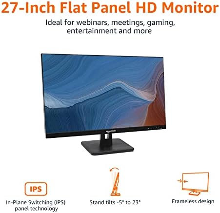 Amazon Basics 27 in IPS Monitor, Full HD 1080P, 75 Hz, Adjustable Stand, HDMI, Display Port, VGA Input, Built-in Speakers, VESA Compatible, Black - 1