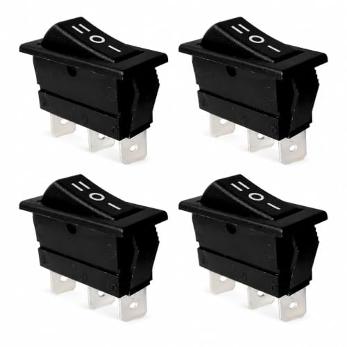 Conmutador Basculante ON-OFF-ON, SPDT 3 Posiciones, 3 Pines, 16A/250V-20A/28V, Negro, 4 unidades