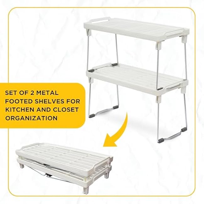 Plastic Kitchen Cabinet Shelf Organizer, Stackable Freezer Rack, Cupboard Box Organizer, Shelf Riser, Usable Storage Rack for Spice, Fridge Shelf Riser, Refrigerator, Pantry (12x5,5 inch), Pack of 2