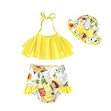 Magic Park 0M-3T Infant Girls Swimsuit Baby Girl Bikini Sets Toddler 3 Piece Bathing Suit with Hat Kids Swimwear Beach Set (Sunflower Yellow, 12-18 Months)
