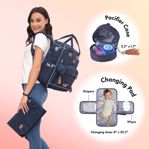 Image of Dikaslon Diaper Bag Backpack with Portable Changing Pad, Pacifier Case and Stroller Straps, Large Unisex Baby Bags for Boys Girls, Multipurpose Travel Back Pack Moms Dads, Navy Blue