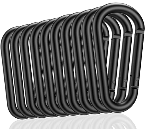 pullther 10 Stück Aluminium Karabinerhaken, 75mm/2.95'' Karabinerhaken groß, Korrosionsbeständige D-Ring Karabiner Schlüsselanhänger für Outdoor Sport, Wandern, Camping, Angeln - Schwarz