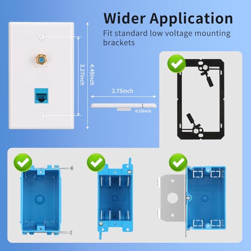 Ethernet Coax Wall Plate,Include CAT6 Keystone Coupler and 3GHz Gold Plated Coax Keystone Jack,F Type Port Wall Plate,4Pack