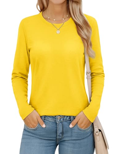 MAGCOMSEN Women's Long Sleeve Shirts Casual Crew Neck T-Shirt 2025 Basic Fall Tops Classic-fit Tee Breathable Cotton Top
