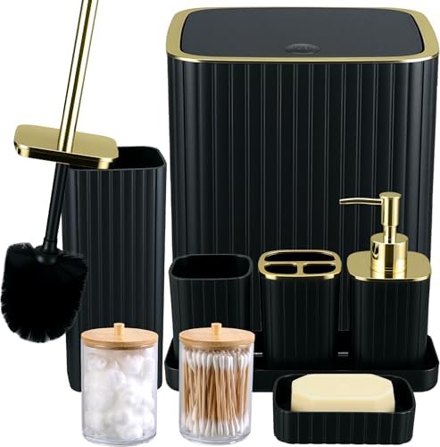 Bathroom Accessories Set-9PC Set with Toilet Brush, Trash Can, So...