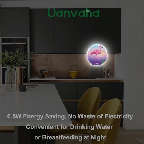 Image of Tropical Night Light Flamingo Walking by Lake Sunset Jungle LED Dusk to Dawn Plug-in Nightlight Auto Sensor for Bedroom Bathroom Hallway Living Room