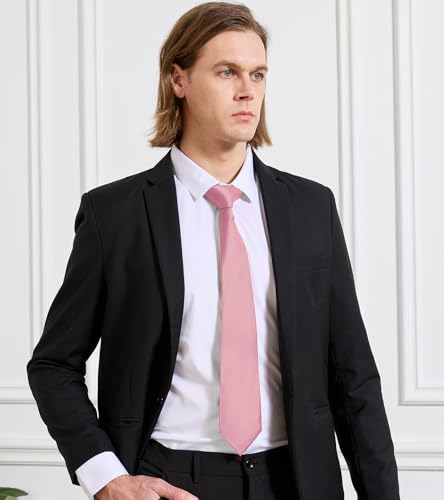 Image of KOOELLE Men's Ties Solid Pure Color Plain Neckties Formal Black Ties For Men