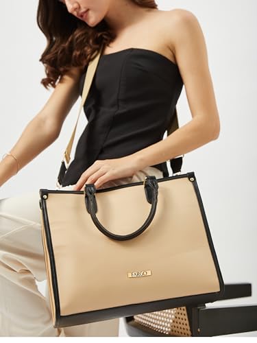 Image of Fargo Regal Vegan Leather Tote Bag for Women | Laptop Compartment, RFID Pockets, YKK Zipper, Large Office Handbag | Shoulder Bag for College & Daily Use | Made in India