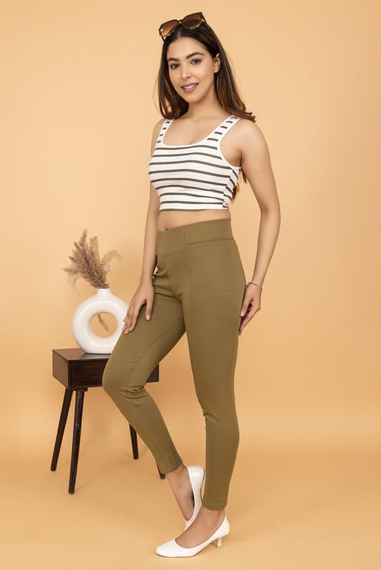 Image of Mlada Slim Fit Jeggings with Elastic Waist Band for Women Office Work Formal Wear Trousers Stretch Cotton Knit High Waist Skinny Fit Jeggings Lycra Pants Travel Comfort Jeggings