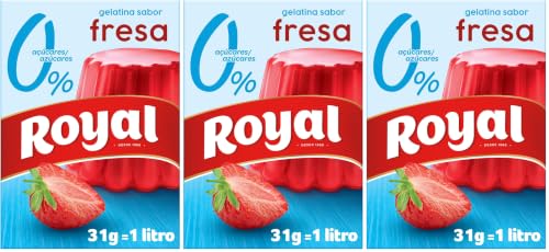 Royal Gelatina Sabor Fresa 0%, Preparado en Polvo Sin Azúcar, Pack 31 g (Paquete de 3)