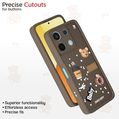 Image of Outlouders Back Cover for Redmi Note 13 5G | 3D Cartoon Cute Fun Bear | Silicone Full Body Protection Bumper Case (Brown)