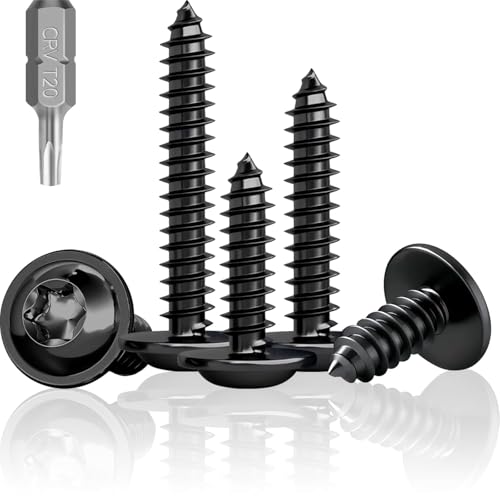 100 tornillos negros de cabeza plana, M4 x 40 mm, tornillos de cabeza alomada para madera, A2 V2A, tornillos negros para madera de acero inoxidable, tornillos negros para paneles acústicos, tornillos