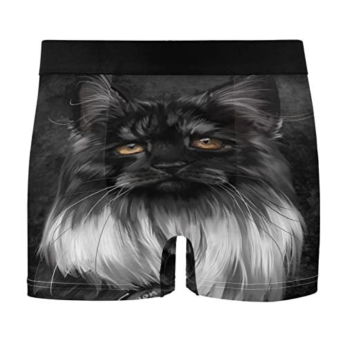YOUJUNER Schwarze Maine-Coon-Katze Herren Boxershorts Unterwäsche Unterhosen Retroshorts Underpants Boxer Briefs Trunks für Men Männer