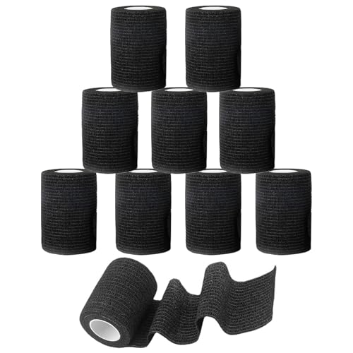 Benda Elastica Coesiva Garza Autoadesiva Benda Elastiche per Bendaggio Fissaggio Medicazione Fratture Leggere Sportivo (4,5Mx7,5cm-10 rotoli-nero)