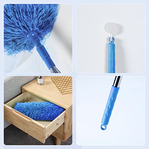 Image of Barebeauty Microfiber Duster with Extension Pole, 100 inch Long Handle, Bendable Head, Duster for Cleaning Ceiling Fan, High Ceiling (Blue)