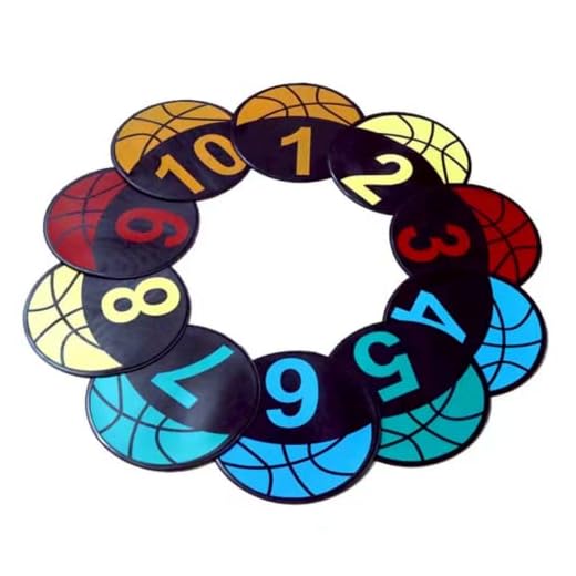 MUSKULO MONSTRO Basketball Training Discs with Numbers, 9" Colorful Anti-Slip Rubber Markers for Agility Drills, 5/10-Pack Waterproof Floor Spots with Carry Bag for Indoor/Outdoor Coaching & Training