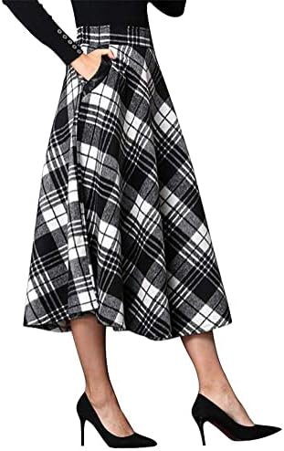 IDEALSANXUN Womens Plaid Wool Skirts Elastic Waist A-Line Pleated...