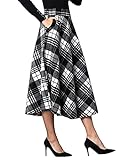 Midi Skirts for Women Midi Length High Waisted Black Maxi Skirt A Line Work Vintage Ladies Plaid Pleated Skirt with Pockets Fall Winter Dresses 2025, Black&White, M