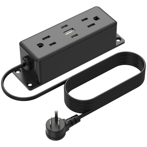 CCCEI Wall Mount Power Strip with USB Ports Under Desk Mountable Power Strip with Outlets 6FT Flat Plug Extension Cord Outlet 20W USB-C Ports.