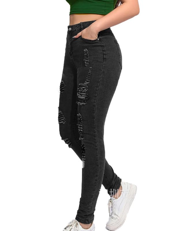 Andongnywell High Waisted Skinny Jeans for Women - Ripped,Distressed Jeans Stretchy Jegging Denim Pants2