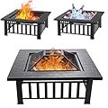 EcoNook 32 inch Fire Pit, Square Outdoor Fire Pit Table with Spark Screen & Fire Poker, 3-in-1 Multipurpose Firepits for Outside, Fireplace for Yard, Garden, Patio