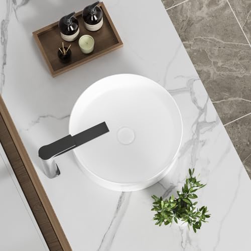 Small White Porcelain Vessel Sink 14" Round for Bathroom Vanity Countertop by KINGWONG - Used condition - Image 6