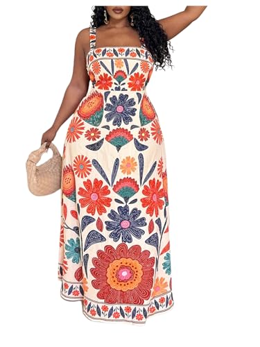 Image of BEAUDRM Women's Plus Size Floral Maxi Dress Sleeveless High Waisted Summer Flowy Cami Dresses