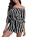 Produktbild MISS MOLY Damen Strampler Gestreifter Overall Schwarz Weiß Playsuit Spielanzug Sexy Schulterfrei 3/4 Ärmel mit Bund - XL