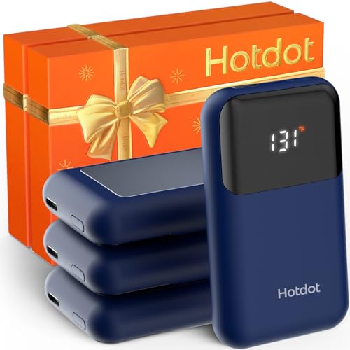 Hotdot Hand Warmers Rechargeable with Gift Box, 4 Pack Electric Hand Warmer with LED Display Battery and Temperature, 4 Heating Levels Portable Hot Hands, for Men, Women, Hunting Blue